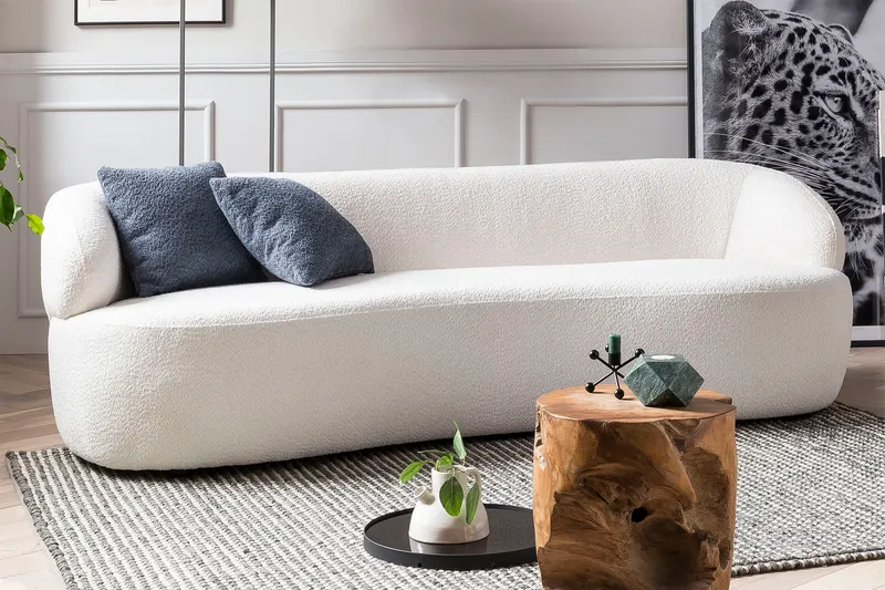 Nierensofa 3-Sitzer Bouclé Stoff Weiß, Ansicht 3