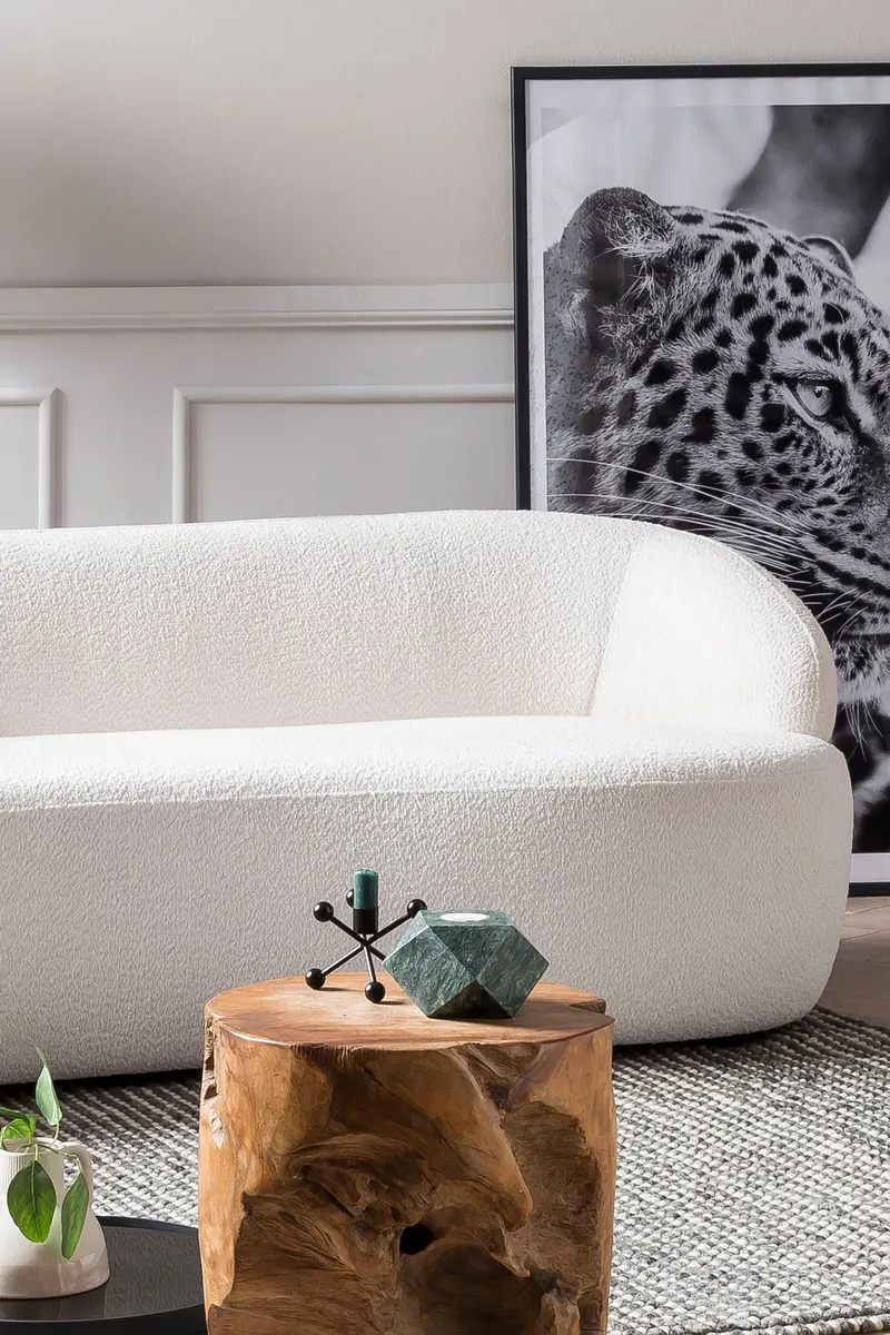 Nierensofa 3-Sitzer Bouclé Stoff Weiß, Ansicht 5