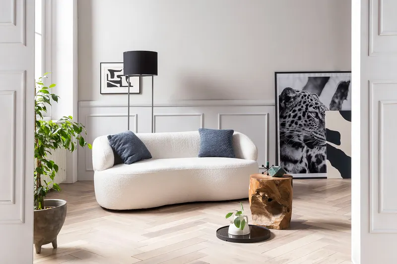 Nierensofa 2-Sitzer Bouclé Stoff Weiß, Ansicht 2