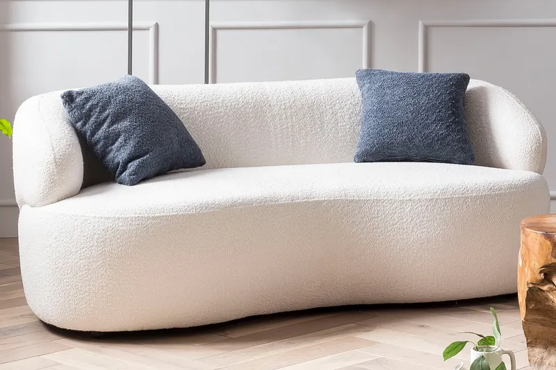 Nierensofa 2-Sitzer Bouclé Stoff Weiß, Ansicht 3