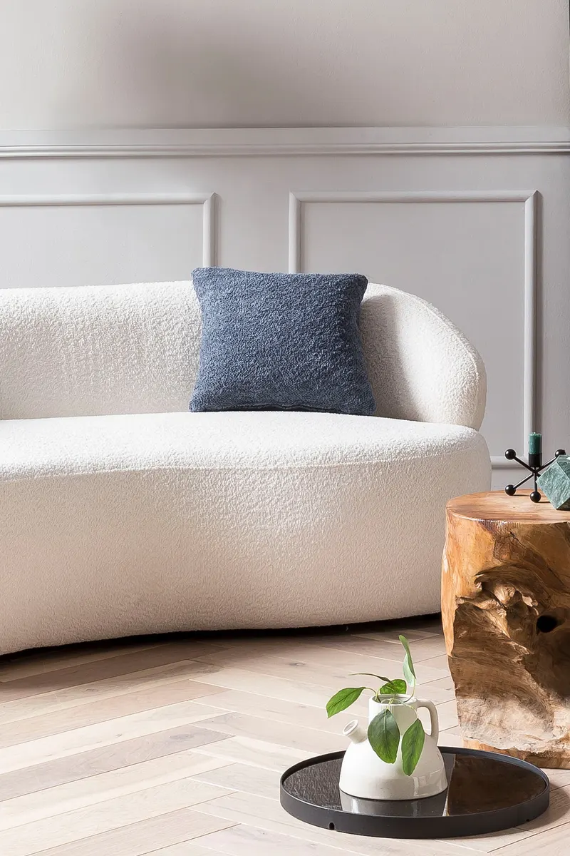 Nierensofa 2-Sitzer Bouclé Stoff Weiß, Ansicht 5