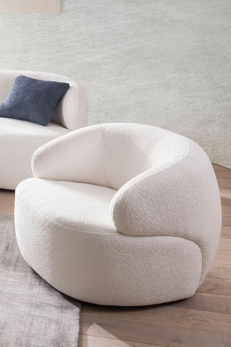 Sessel Bouclé Stoff Weiß, Ansicht 5