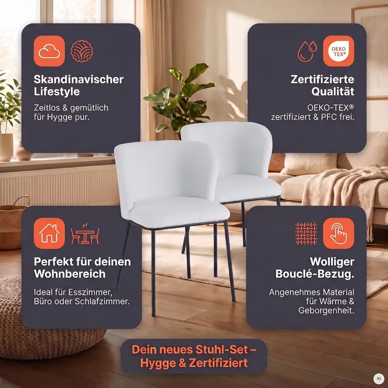 Stuhl 2er Set Bouclé Weiß-Schwarz, Ansicht 20