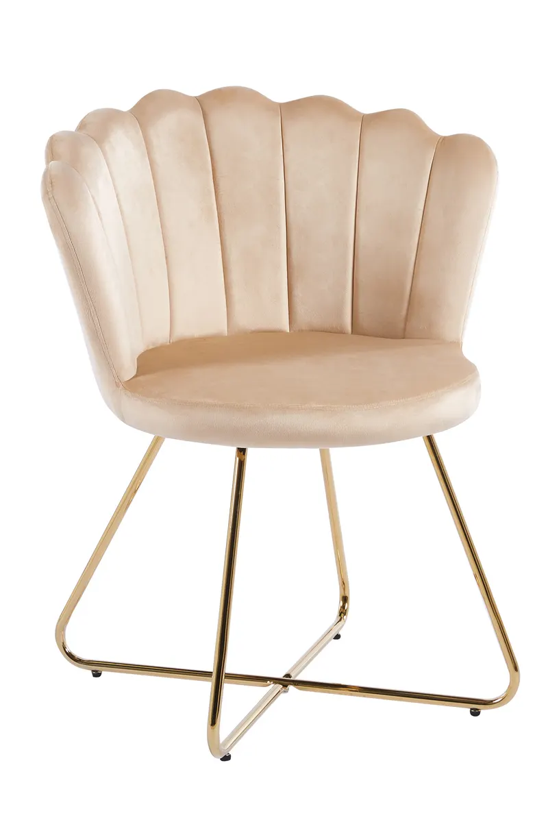 Muschelstuhl aus Samt, 2er-Set, Beige/Gold, Ansicht 2