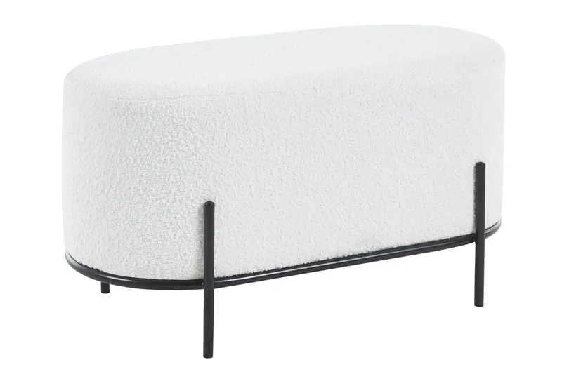Polsterhocker Bouclé Stoff Weiß, Ansicht 2