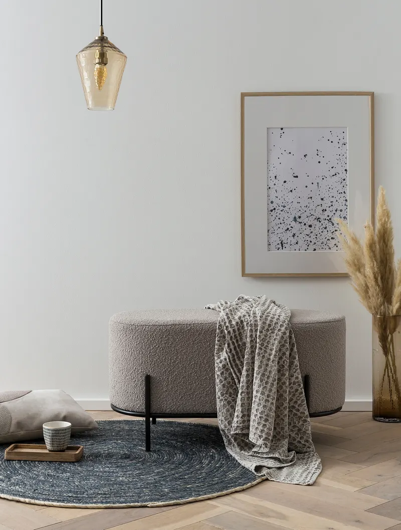 Polsterhocker Bouclé Stoff Taupe, Ansicht 3