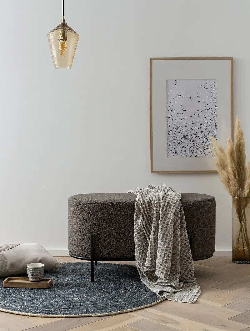 Polsterhocker Bouclé Stoff Anthrazit, Ansicht 3