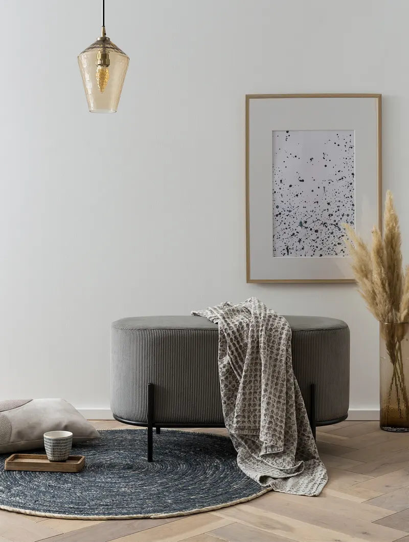 Polsterhocker in Cord-Optik, Grau, Ansicht 3