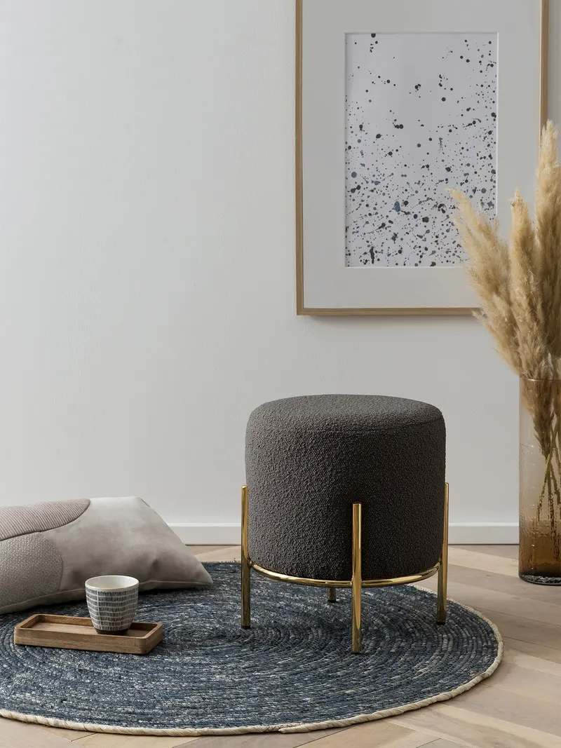 Polsterhocker Ø 35 cm Bouclé Anthrazit, Ansicht 3