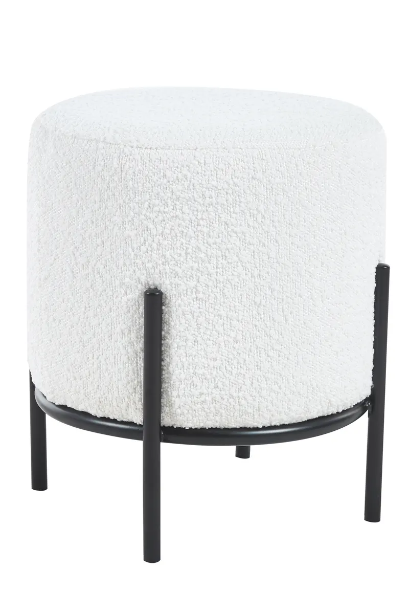Polsterhocker Ø 35 cm Bouclé Weiß, Ansicht 1