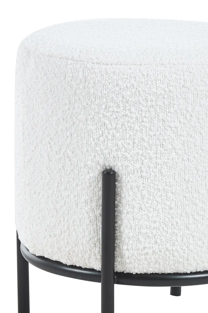 Polsterhocker Ø 35 cm Bouclé Weiß, Ansicht 2
