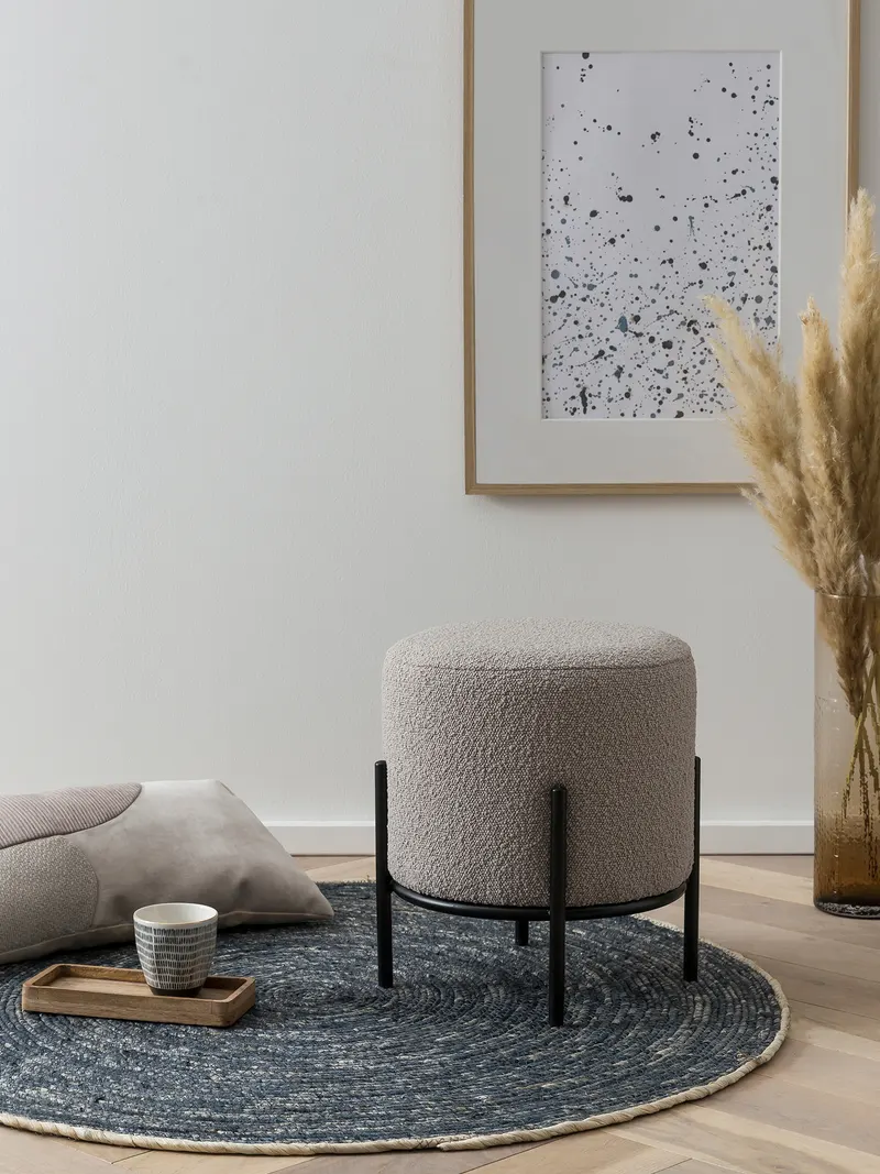 Polsterhocker Ø35 cm Bouclé Stoff Taupe, Ansicht 3