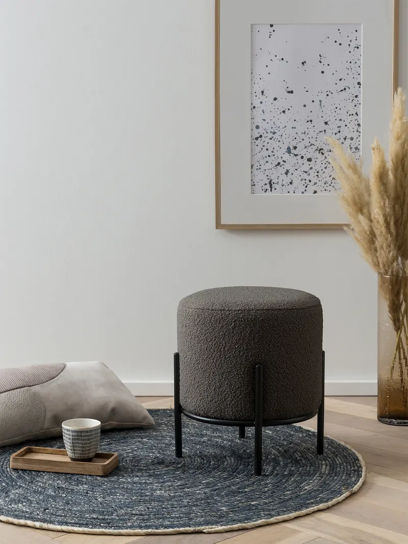 Polsterhocker Ø35 cm Bouclé Stoff Anthrazit, Ansicht 3