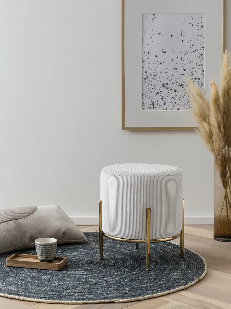 Polsterhocker Ø35 cm Cord-Optik Beige, Ansicht 3