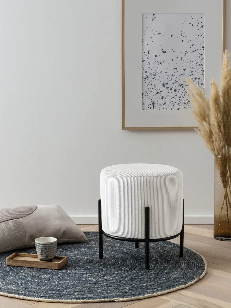 Polsterhocker Ø35 cm Cord-Optik Beige, Ansicht 3