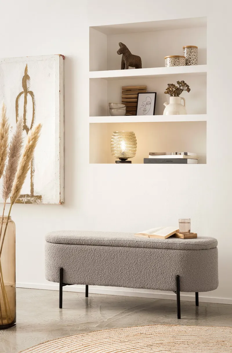 Bettbank mit Stauraumfunktion, Bouclé Taupe, Ansicht 5