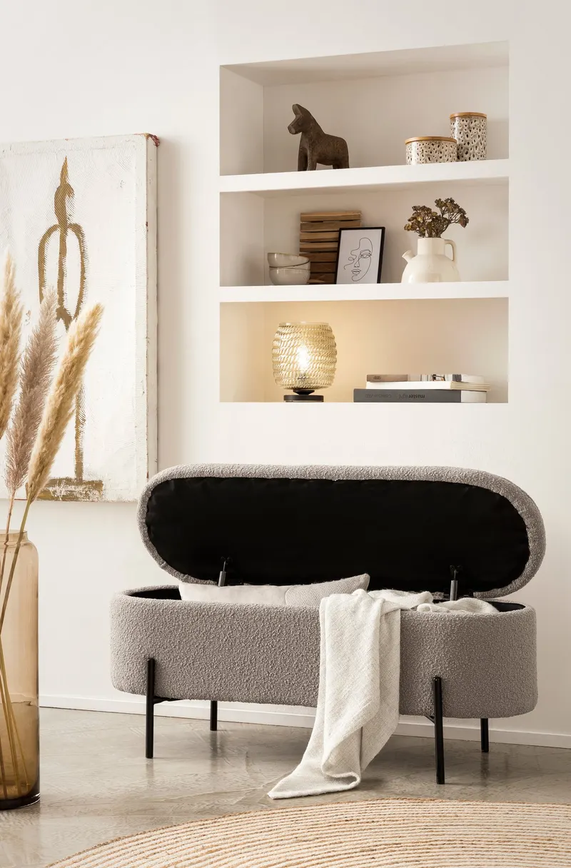 Bettbank mit Stauraumfunktion, Bouclé Taupe, Ansicht 6