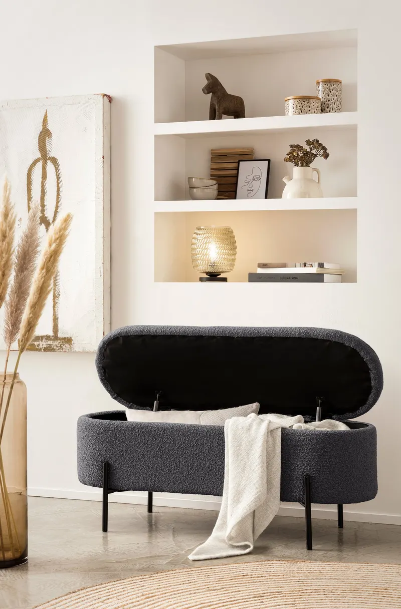 Bettbank mit Stauraumfunktion, Bouclé Anthrazit, Ansicht 6