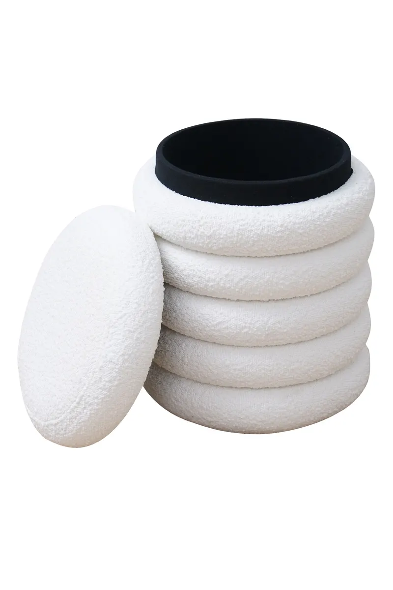Twister Bouclé Sitzhocker mit Stauraum, Weiß, Ø 38 cm