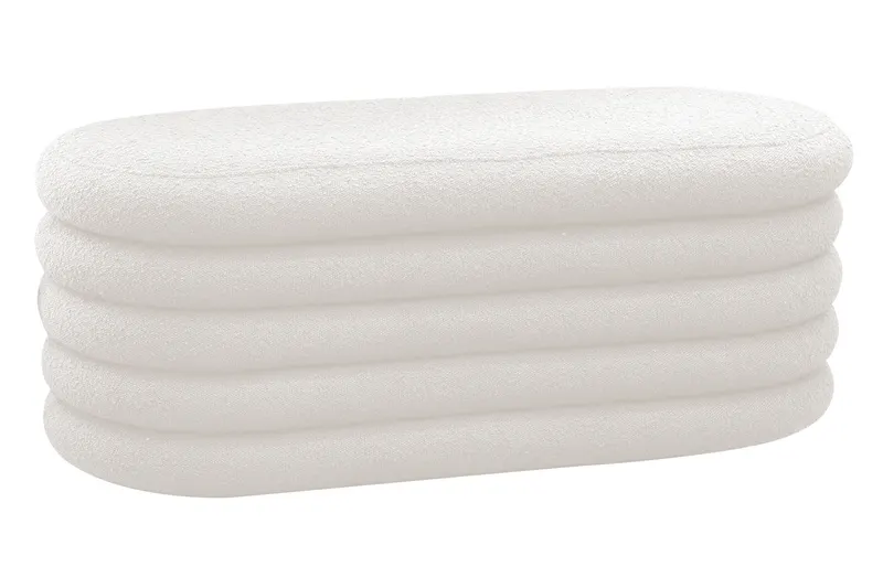 Bouclé Polsterhocker/Bettbank mit Stauraum, Weiß, Ansicht 1
