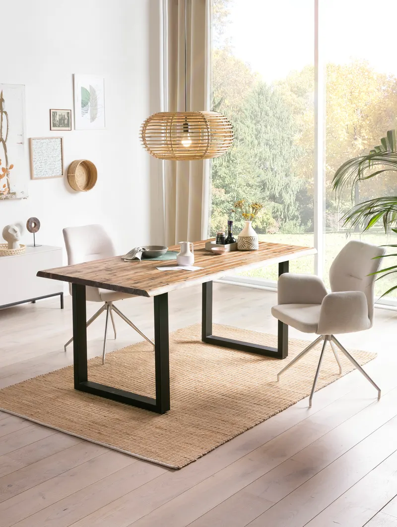 Essgruppe 5-tlg. 160 × 90 cm, Akazie und Dunkelblau, Ansicht 4