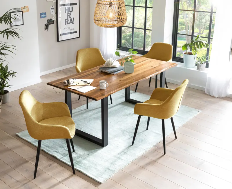 Essgruppe 5-tlg. 180 × 90 cm, Cognac und Gelb, Ansicht 1