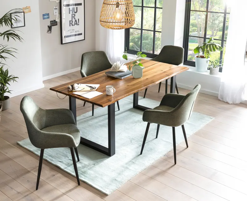 Essgruppe 5-teilig 160 × 85 cm, Cognac und Grün, Ansicht 1