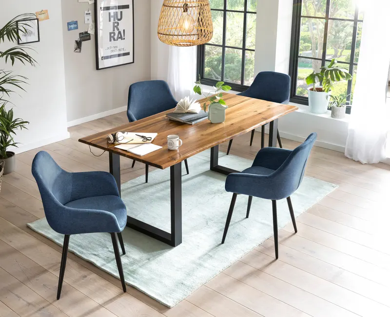 Essgruppe 5-teilig 160 × 85 cm, Cognac und Dunkelblau, Ansicht 1