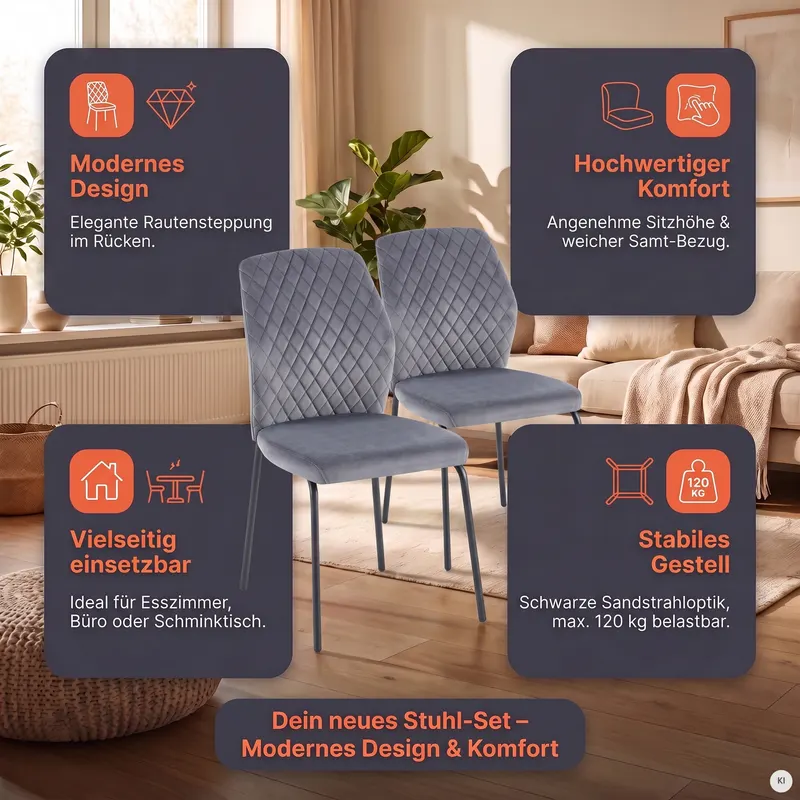 Stuhl 2er-Set Grau, Ansicht 11