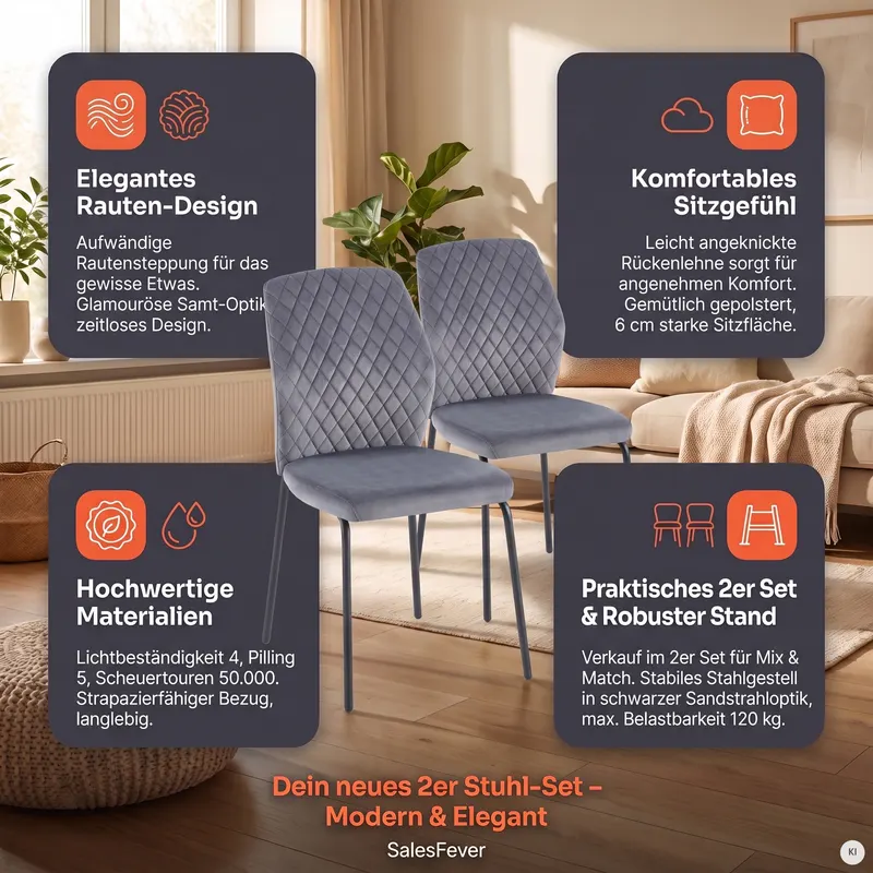 Stuhl 2er-Set Grau, Ansicht 9