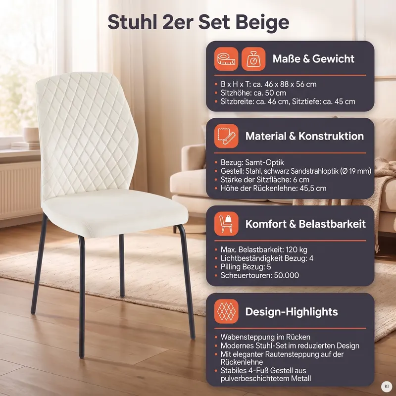 Stuhl 2er Set Beige, Ansicht 10