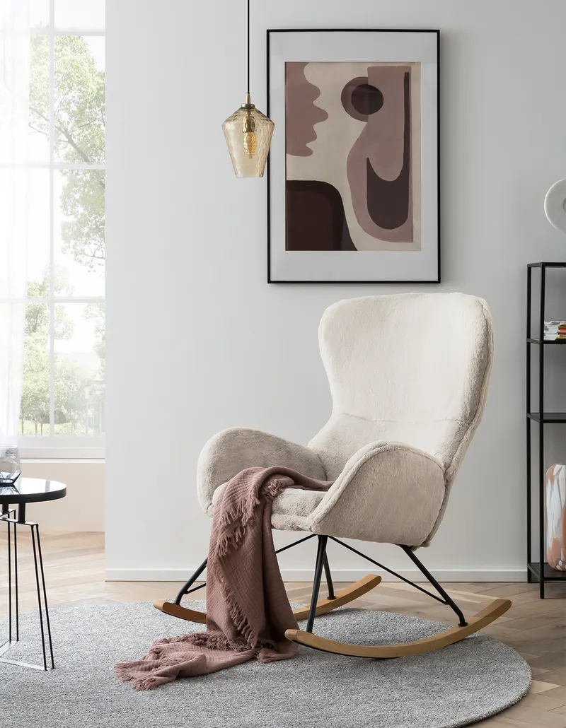 Schaukelstuhl in Lammfelloptik Beige, Ansicht 6