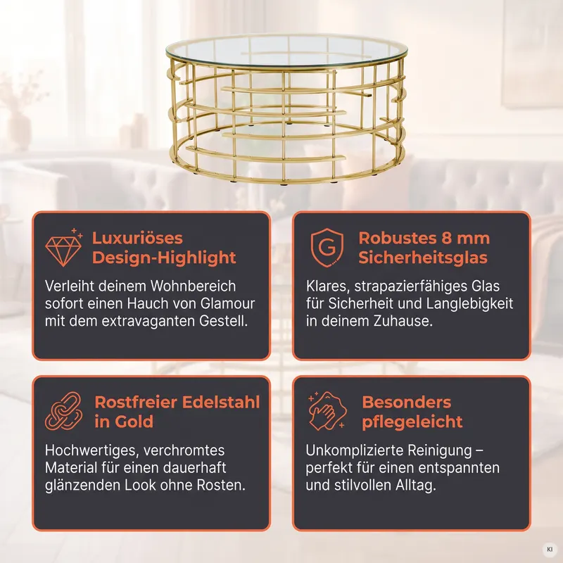 Couchtisch Gold/Klar Ø 90 cm, Ansicht 7