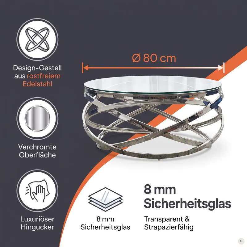 Couchtisch Silber Ø 80 cm, Ansicht 10