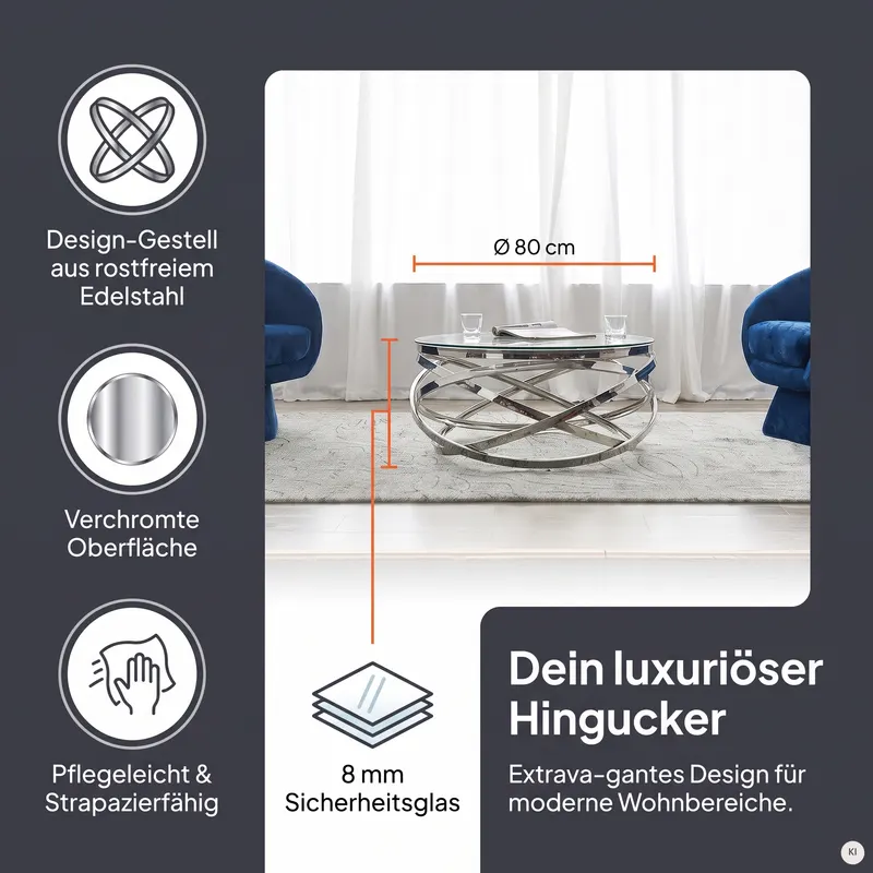 Couchtisch Silber Ø 80 cm, Ansicht 9