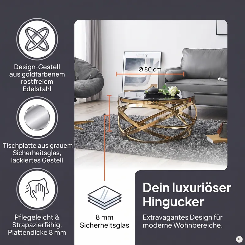 Couchtisch Gold/Grau Ø 80 cm, Ansicht 14