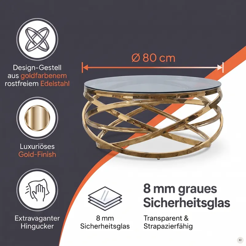Couchtisch Gold/Grau Ø 80 cm, Ansicht 15