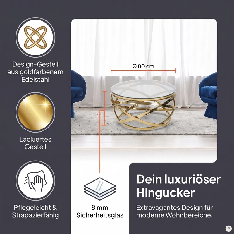 Couchtisch Gold/Klar Ø 80 cm, Ansicht 5
