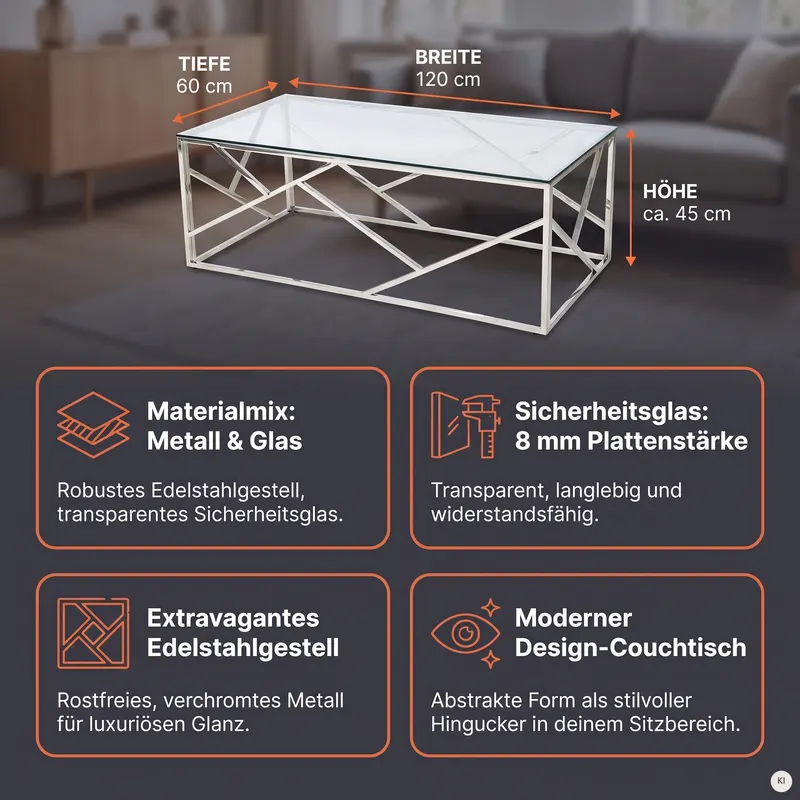 Couchtisch Silber 120 × 60 cm, Ansicht 22
