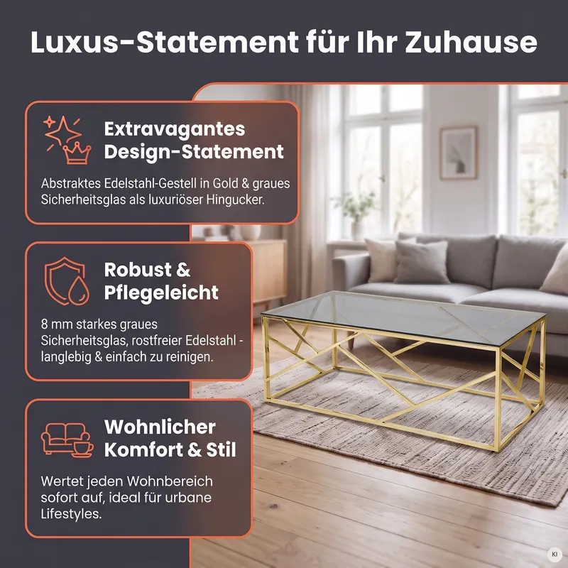 Couchtisch Gold/Grau 120 × 60 cm, Ansicht 4