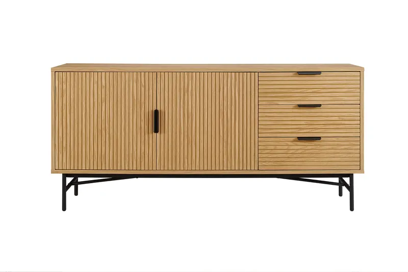 Lyon Sideboard 160 cm Eiche-Echtholzfurnier, Natur, Schwarz
