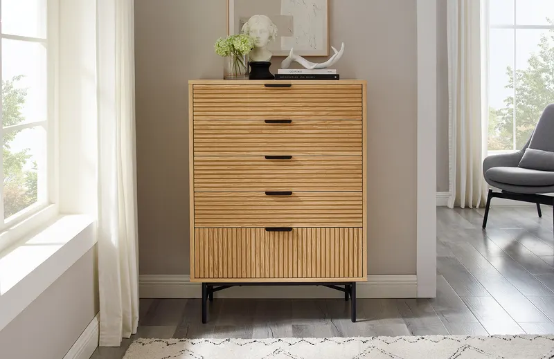 Kommode hoch 80 cm Eiche Echtholzfurnier, Ansicht 8