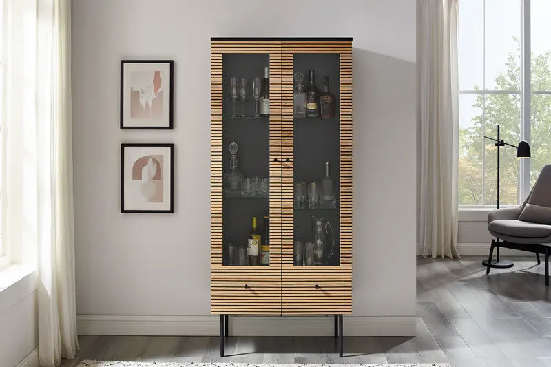 Vitrine 2-türig Eiche Echtholzfurnier, Ansicht 8