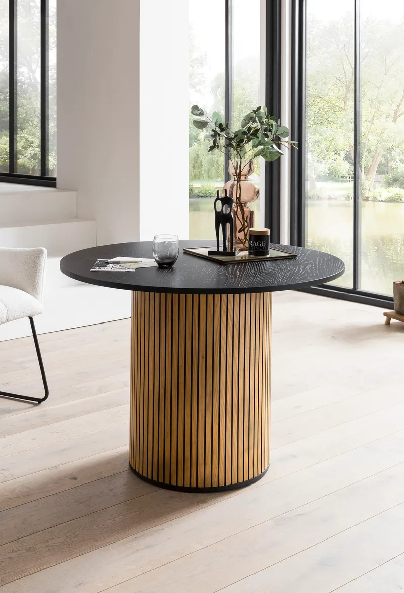 Esstisch Ø 120 cm, Eichefurnier und Schwarz, Ansicht 17