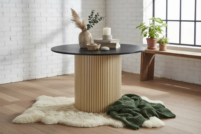 Esstisch Ø 120 cm, Eichefurnier und Schwarz, Ansicht 19