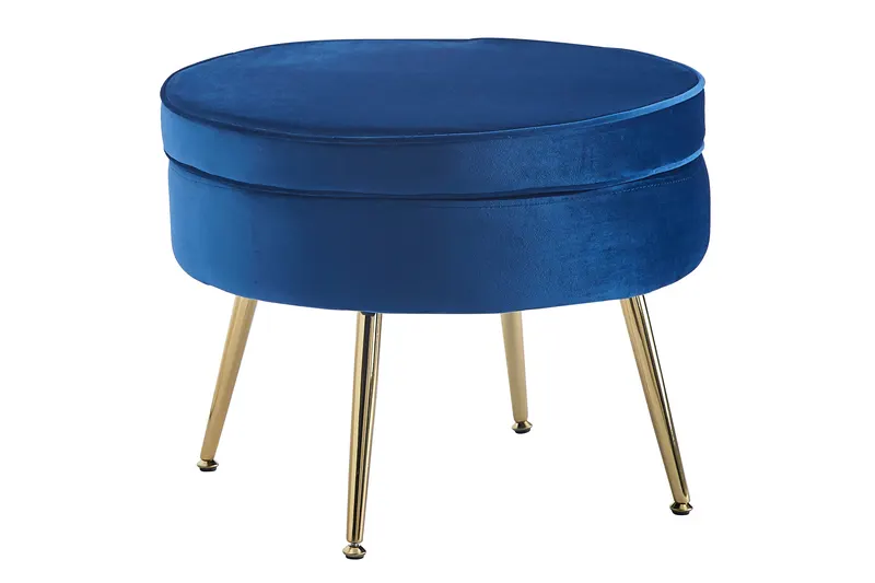 Sitzpouf rund aus Samt Dunkelblau, Ansicht 1
