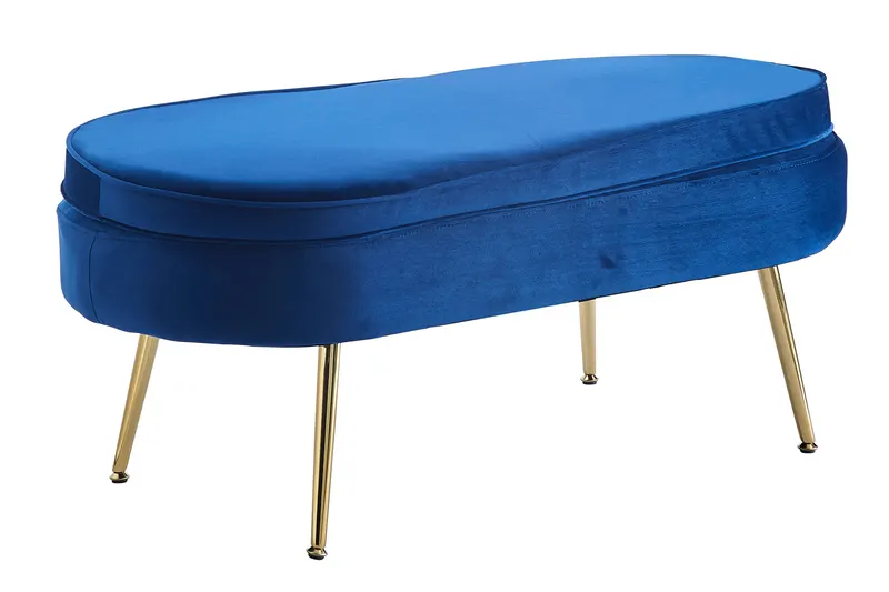 Arielle Sitzpouf oval aus Samt Dunkelblau, Dunkelblau, Gold