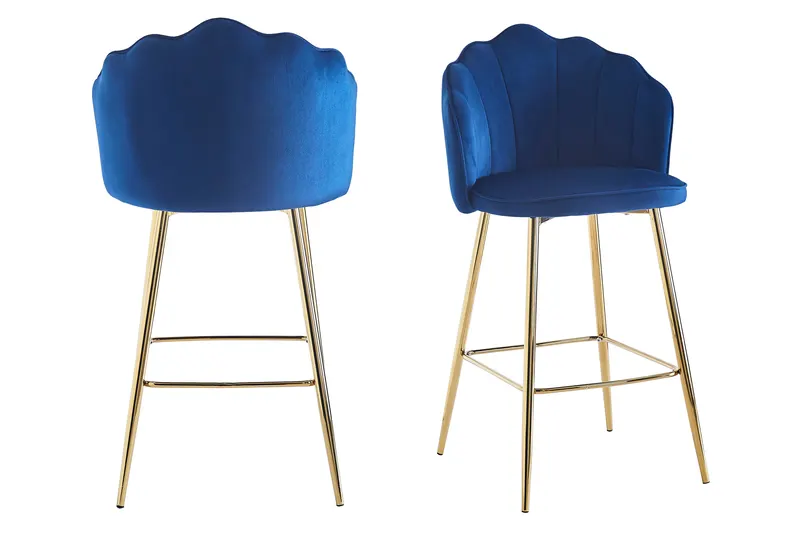 Barhocker Muscheldesign, 2er-Set, Samt Dunkelblau, Ansicht 5