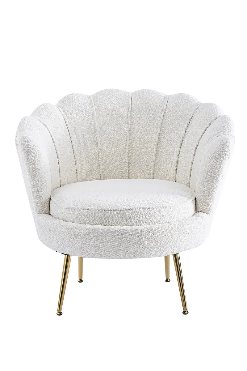 Aria Muschelsessel mit Bouclé-Stoff, Beige/Gold, Beige, Gold
