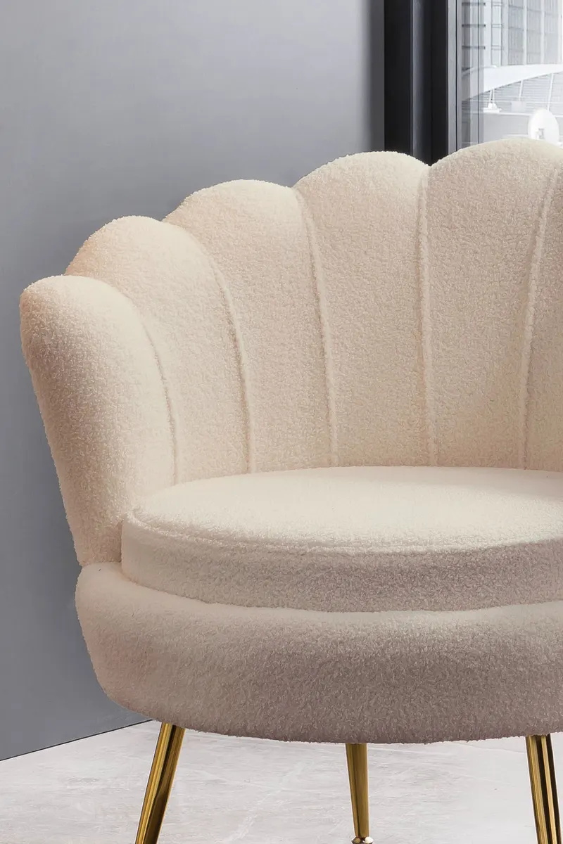Muschelsessel mit Bouclé-Stoff, Beige/Gold, Ansicht 7